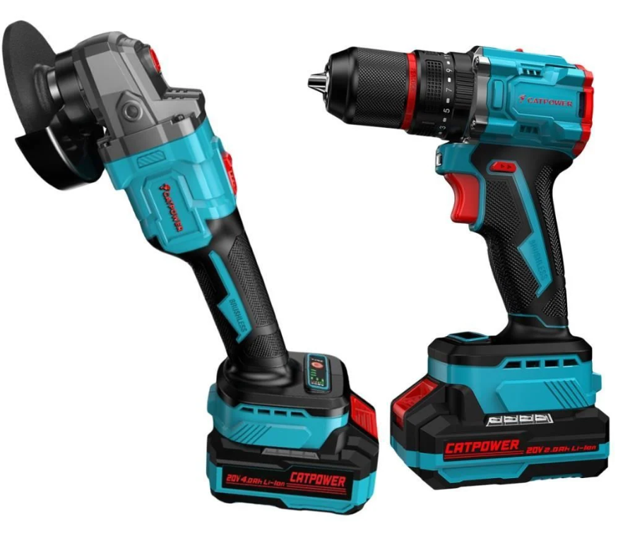 CATPOWER E1030 2'li Kömürsüz Akülü Vidalama ve Avuç Taşlama Seti 20V 4.0Ah+2.0Ah