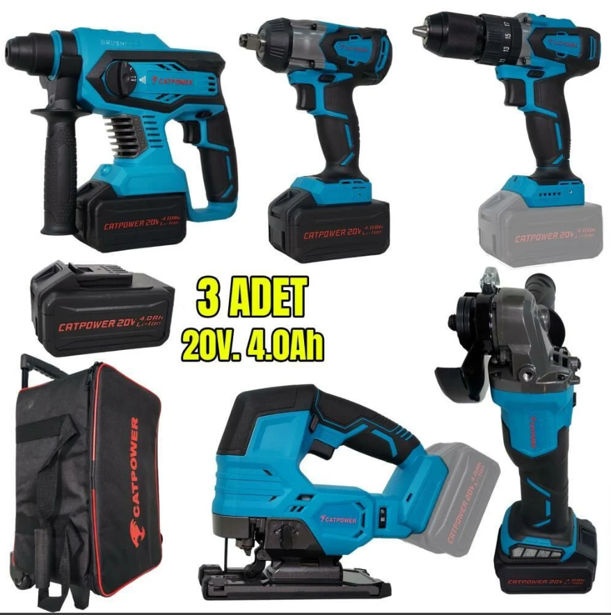 CATPOWER 4150 Akülü 5'li Alet Seti (Kömürsüz Motor) 3Ad. 4.0Ah Akü