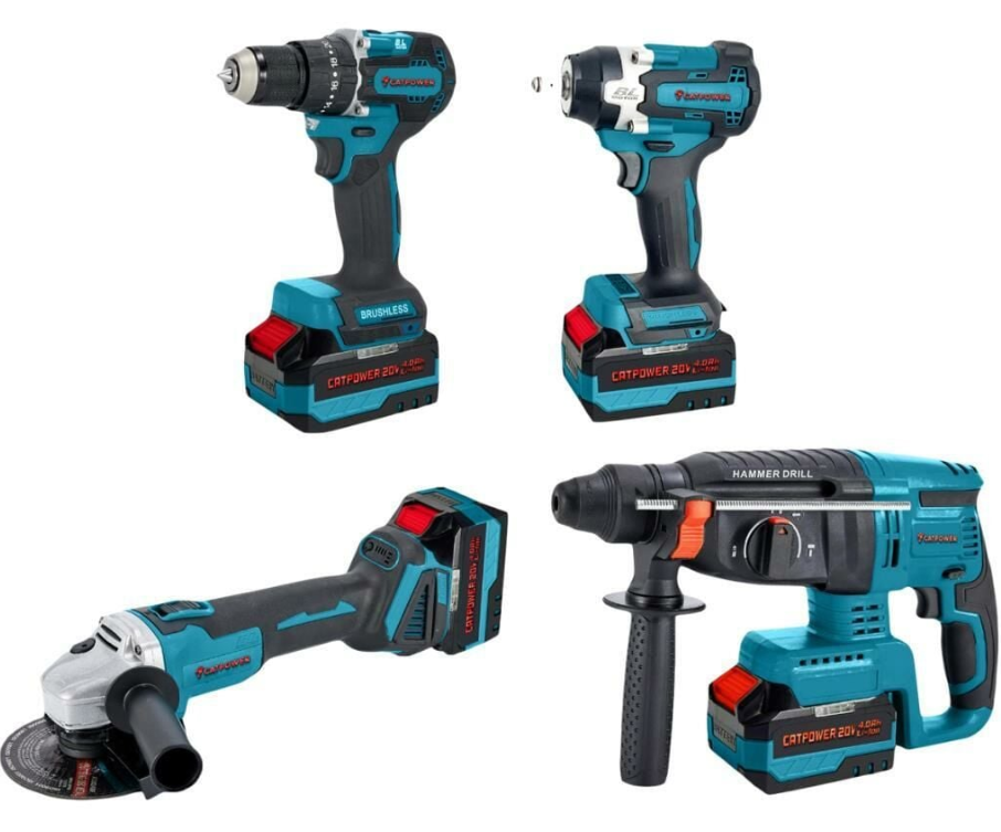 CATPOWER 1580 Kömürsüz 4'lü Akülü Vidalama, Somun Sıkma, Kırıcı Delici ve Avuç Taşlama Seti 20V 4.0Ah