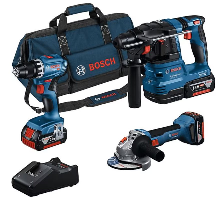 Bosch Profesyonel 18V Akülü Kombo Set GSR 18V-45 +GWS 18V-8 +GBH 18V-22 3x 4.0Ah Akü + Şarj Aleti - 0615A5007L