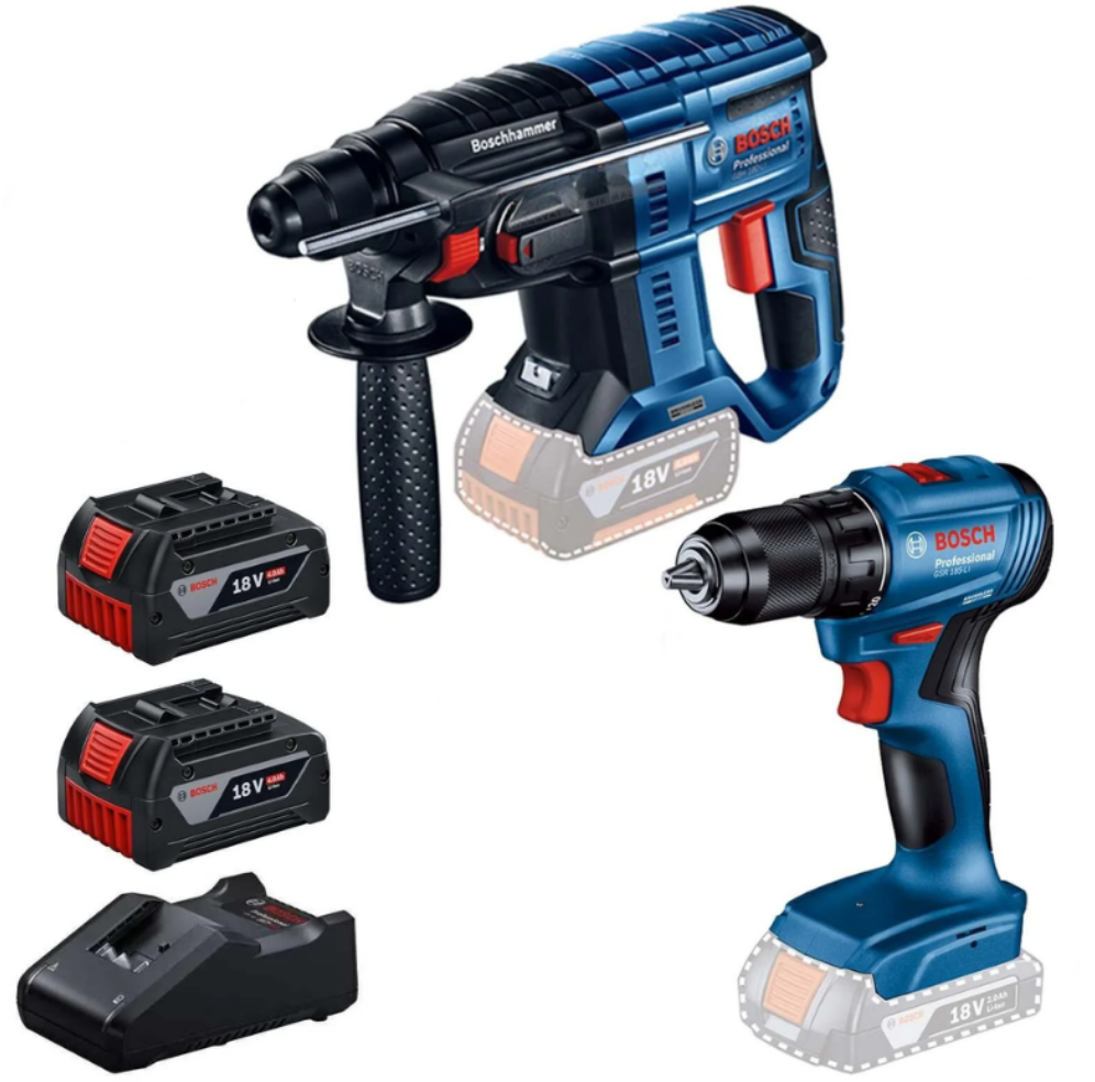 Bosch Professional GBH 180 Li + GSR 185 Li (2li Set) + Bez Çanta + 2X4Ah Akülü Set - 0615990N20