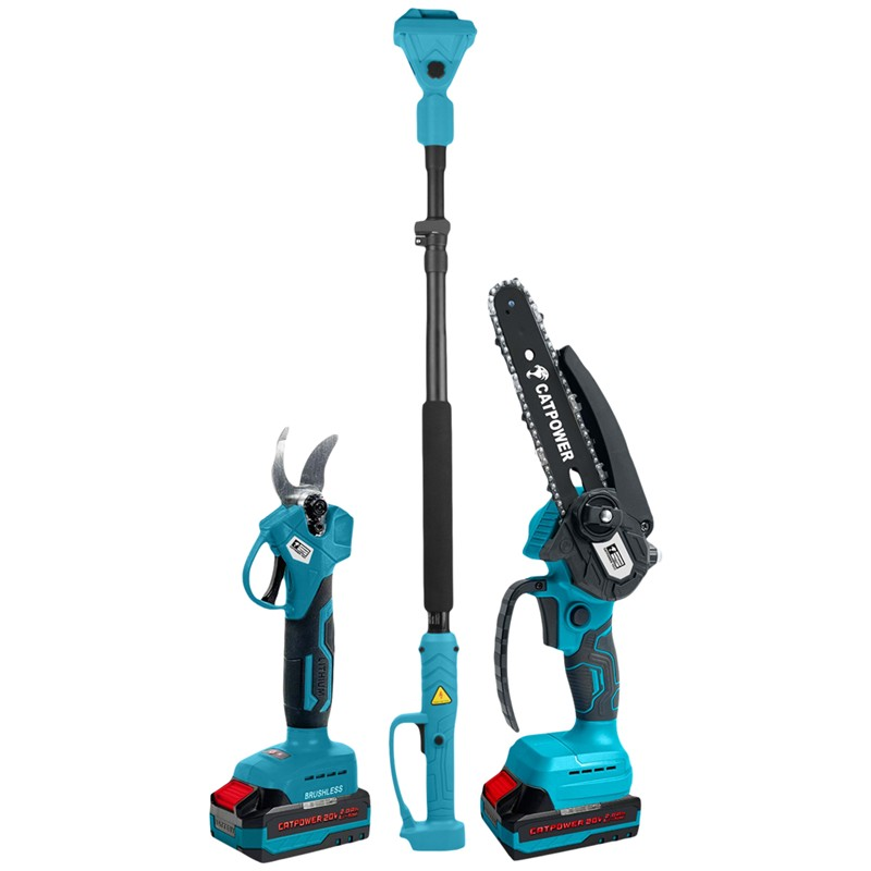 CATPOWERKÖMÜRSÜZ AKÜLÜ 2 Lİ SET DAL BUDAMA VE ZİNCİRLİ TESTERE (TELESKOPİK UZATMA) 20V 2.0Ah