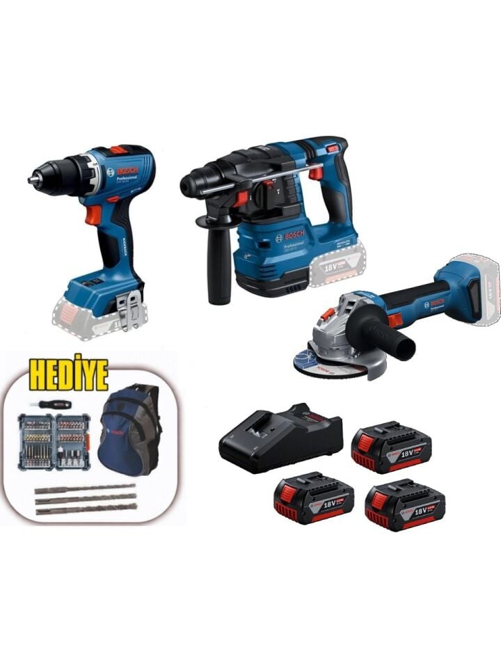 Bosch Professional Gsr 18V-65 + Gws 18V-8 + Gbh 18V-22 3X18V 4.0AH Akülü Kombo Kit