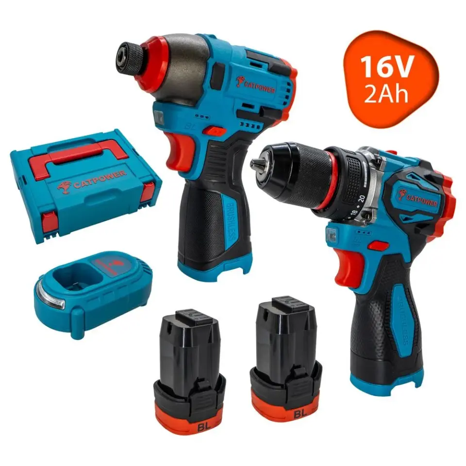 CATPOWER 5161 Kömürsüz Akülü Matkap ve Torklu Vidalama Set 16V 2AH